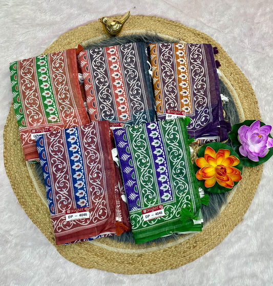 DP-4046  LINEN SAREE WITH LOVELY DIGITAL PRINT WITH BEAUTIFUL DESIGN AND TASSELS