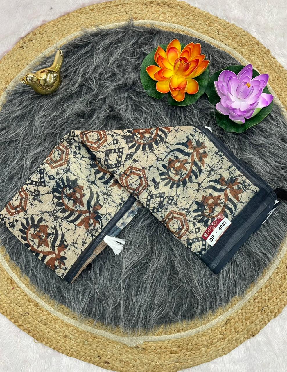 DP-4047  LINEN SAREE WITH LOVELY DEGITAL PRINT WITH BEAUTIFUL DESIGN AND TASSELS
