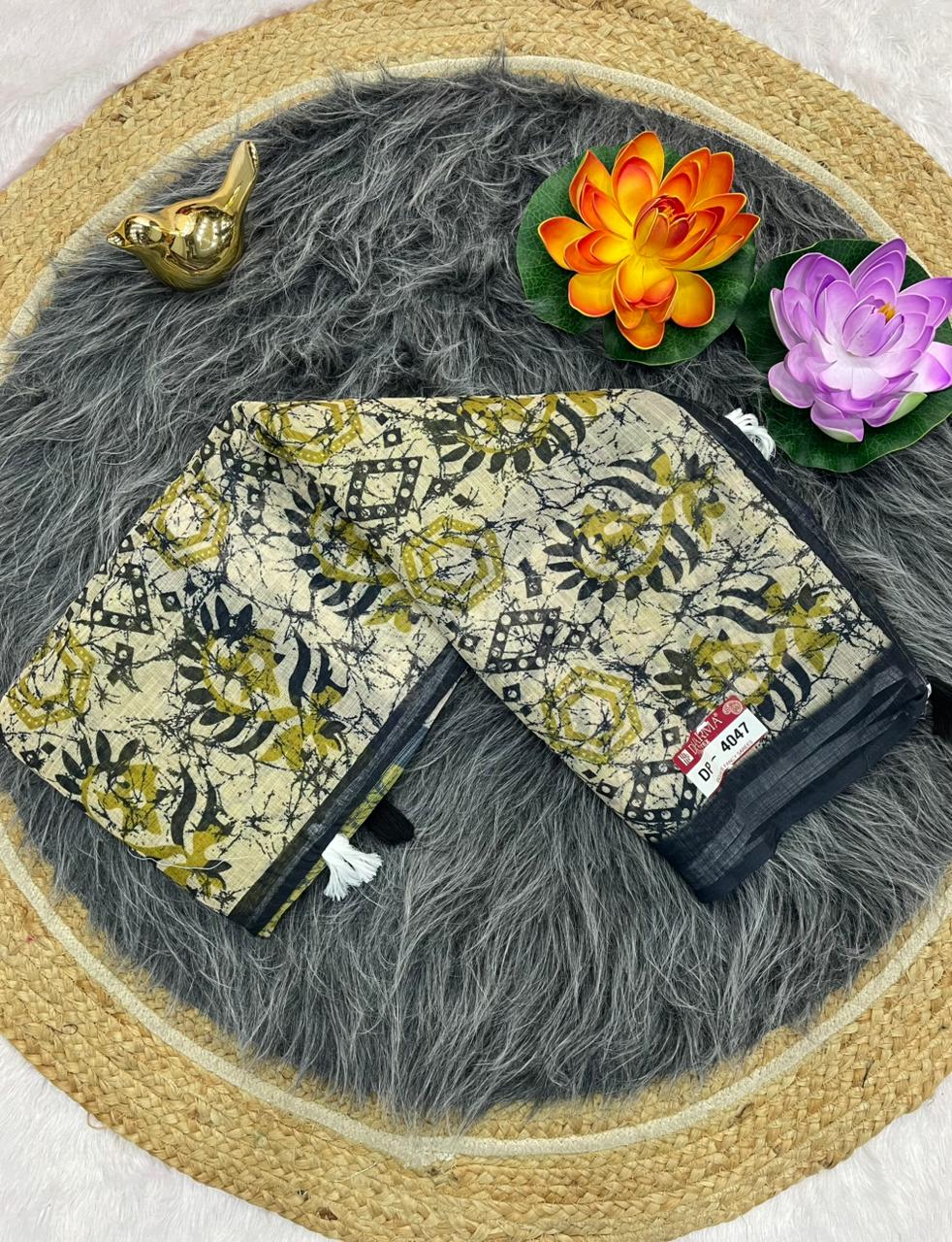 DP-4047  LINEN SAREE WITH LOVELY DEGITAL PRINT WITH BEAUTIFUL DESIGN AND TASSELS
