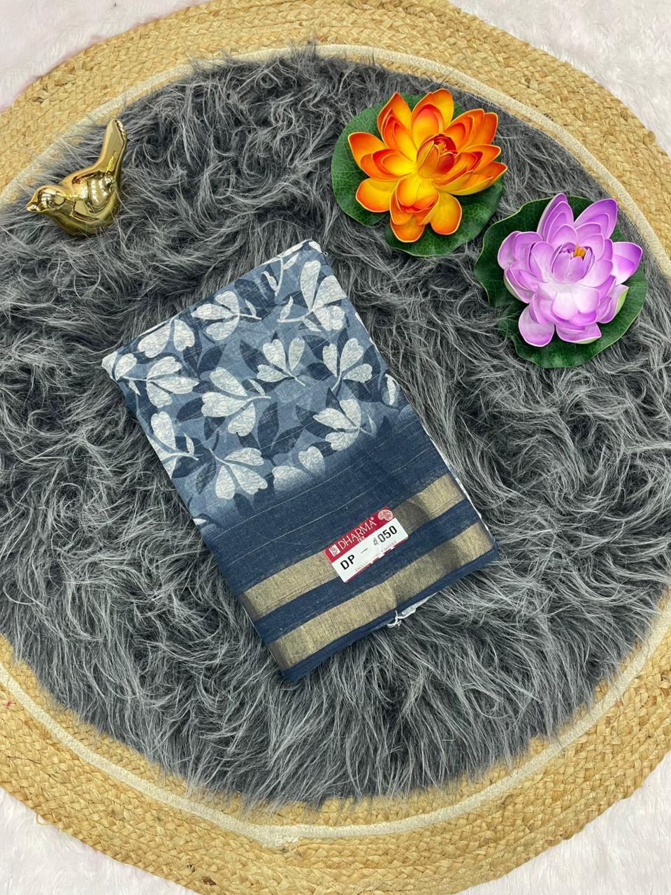 DP-4050  LINEN SAREE WITH LOVELY DIGITAL PRINT WITH BEAUTIFUL FLOWER DESIGN