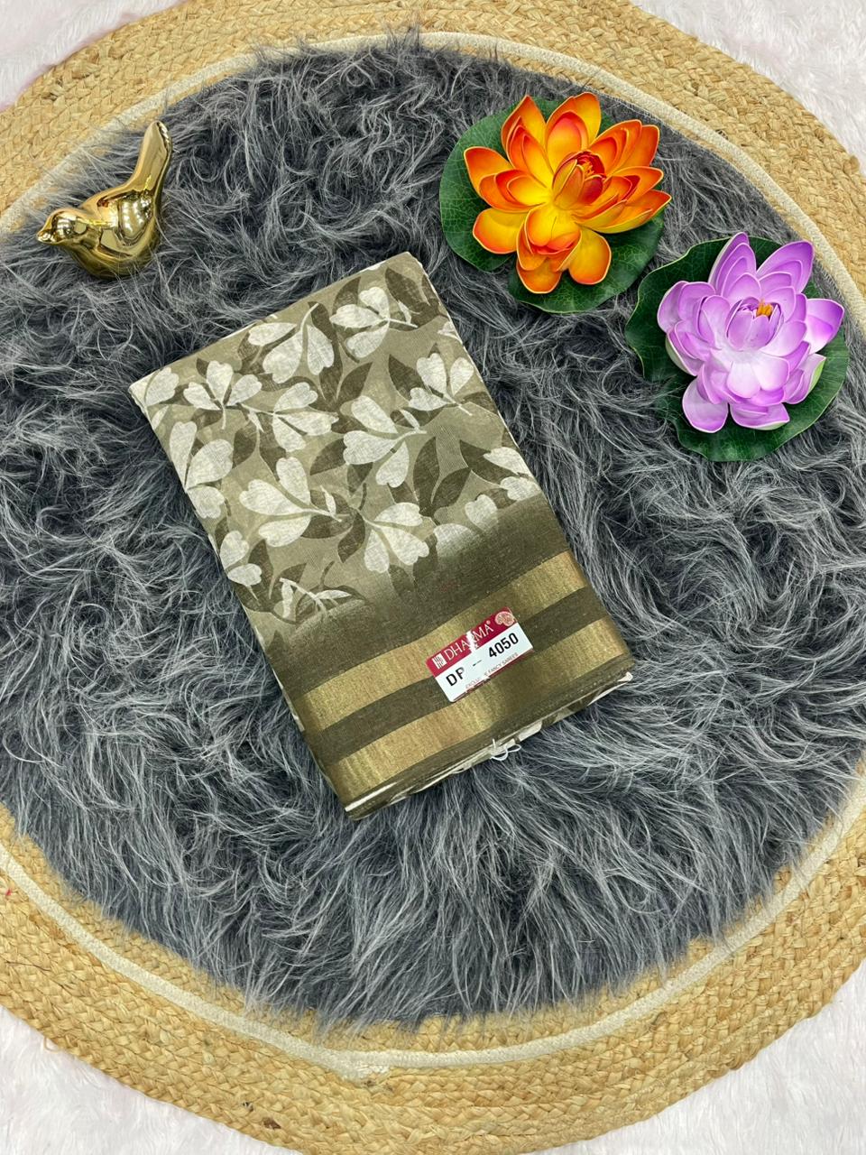 DP-4050  LINEN SAREE WITH LOVELY DIGITAL PRINT WITH BEAUTIFUL FLOWER DESIGN