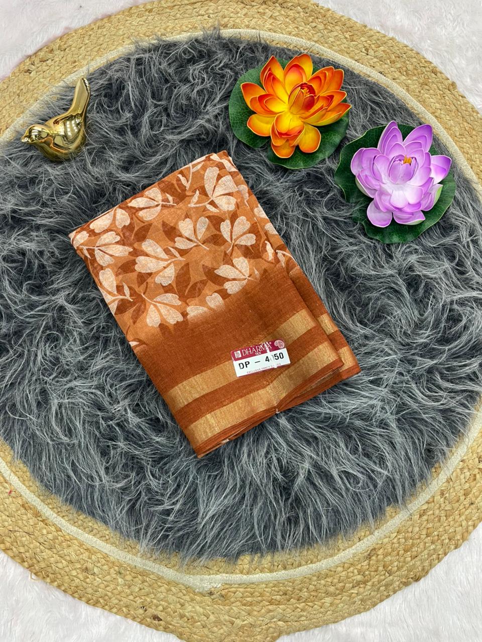 DP-4050  LINEN SAREE WITH LOVELY DIGITAL PRINT WITH BEAUTIFUL FLOWER DESIGN