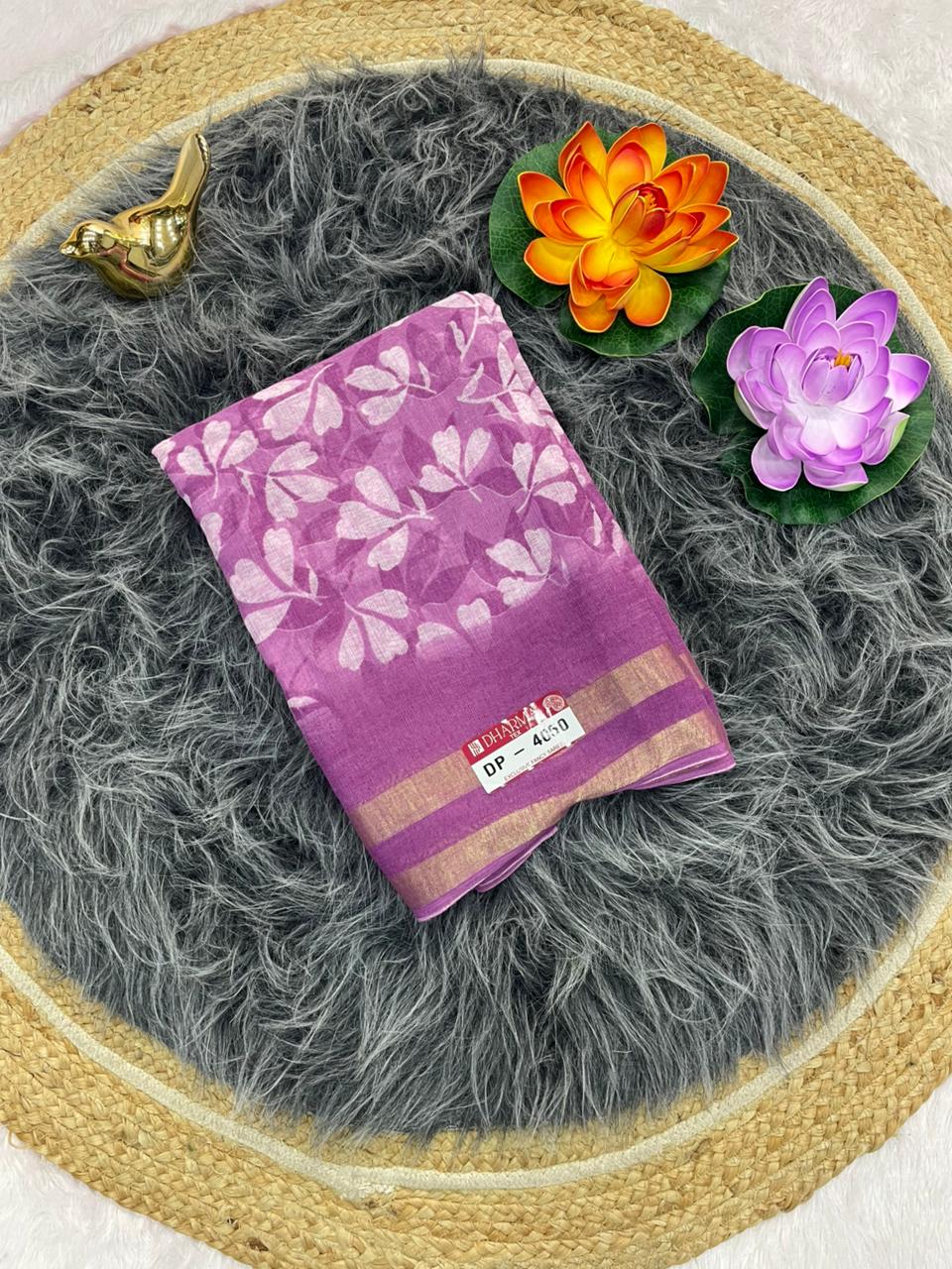 DP-4050  LINEN SAREE WITH LOVELY DIGITAL PRINT WITH BEAUTIFUL FLOWER DESIGN