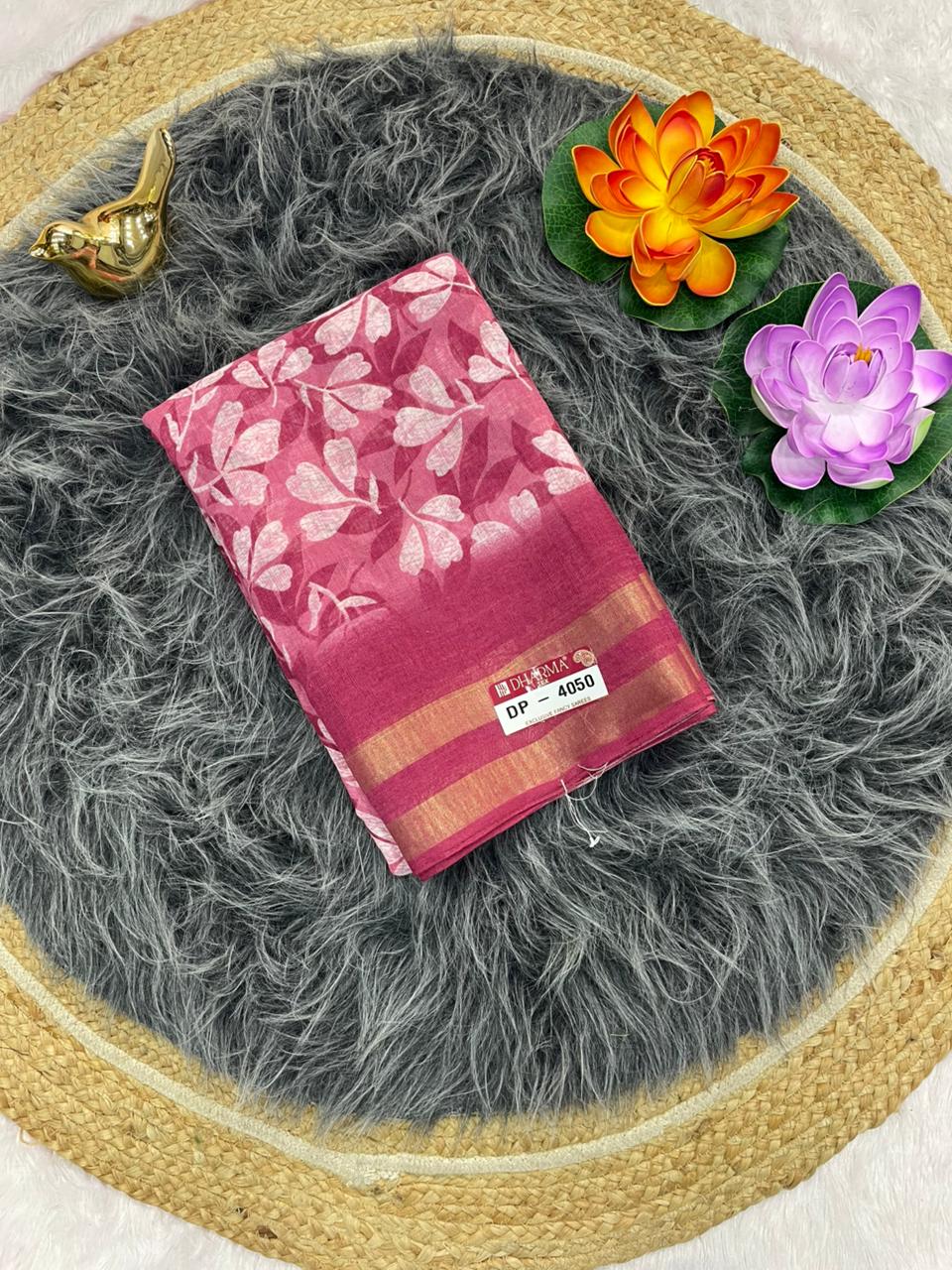 DP-4050  LINEN SAREE WITH LOVELY DIGITAL PRINT WITH BEAUTIFUL FLOWER DESIGN