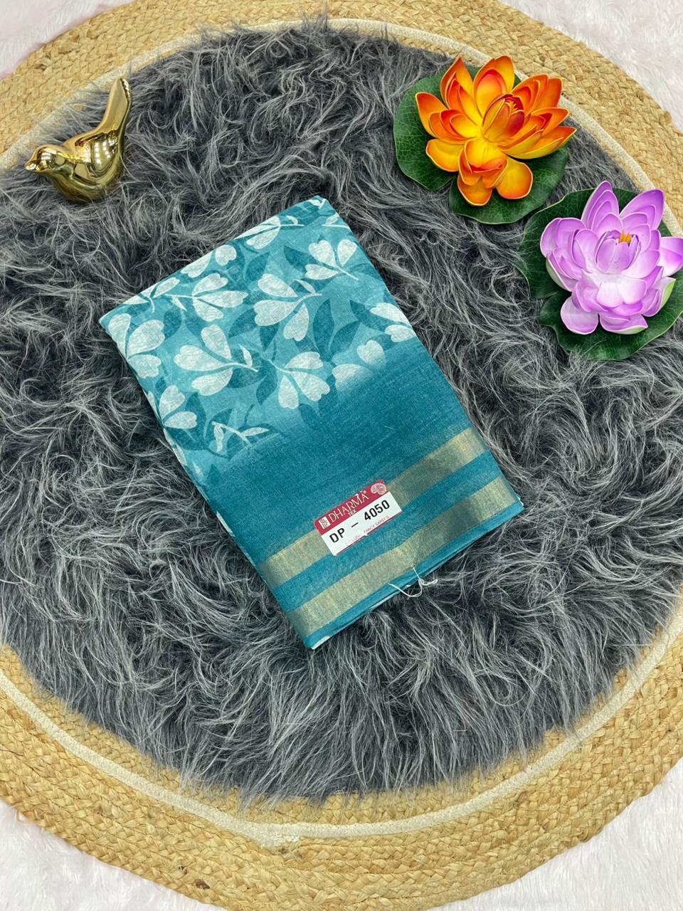 DP-4050  LINEN SAREE WITH LOVELY DIGITAL PRINT WITH BEAUTIFUL FLOWER DESIGN