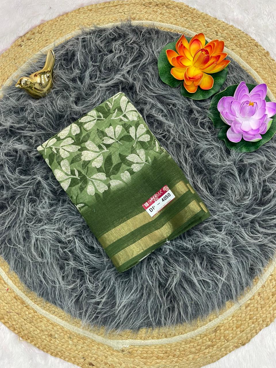 DP-4050  LINEN SAREE WITH LOVELY DIGITAL PRINT WITH BEAUTIFUL FLOWER DESIGN