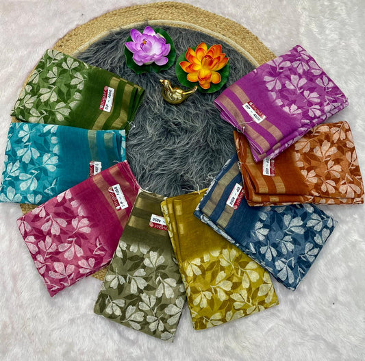 DP-4050  LINEN SAREE WITH LOVELY DIGITAL PRINT WITH BEAUTIFUL FLOWER DESIGN