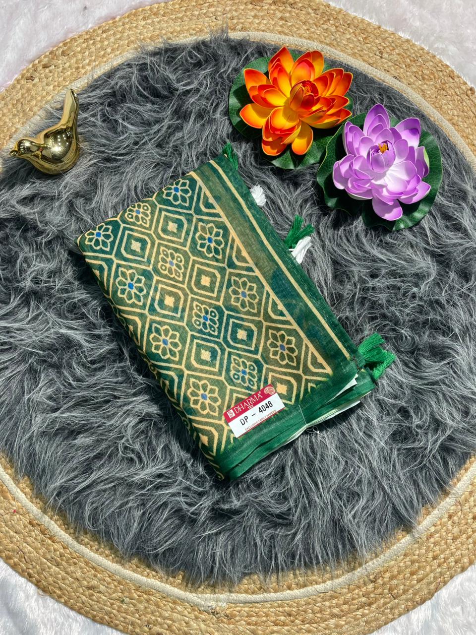 DP-4048 LINEN SAREE WITH LOVELY DIGITAL PRINT WITH BEAUTIFUL DESIGN AND TASSELS