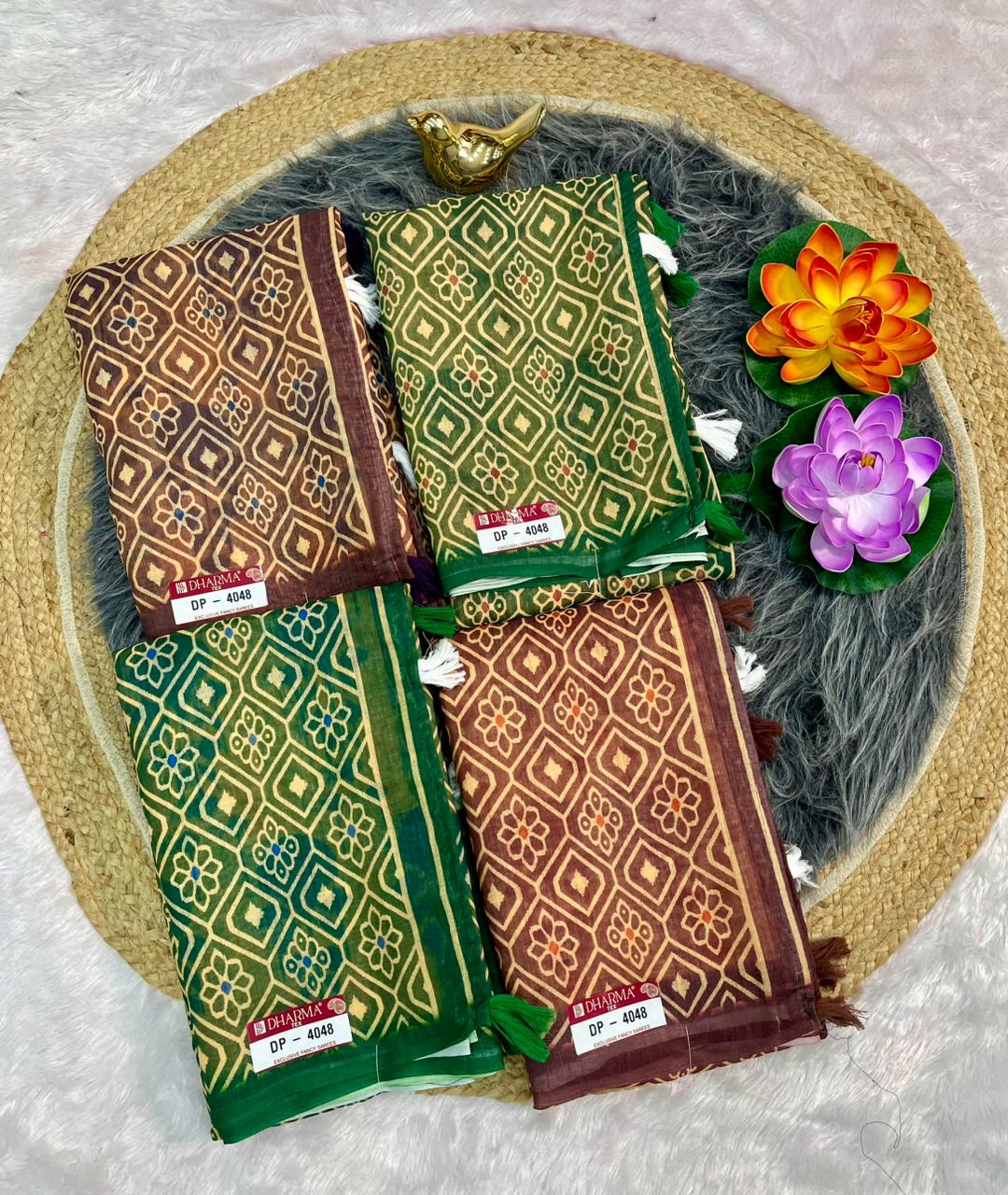 DP-4048 LINEN SAREE WITH LOVELY DIGITAL PRINT WITH BEAUTIFUL DESIGN AND TASSELS