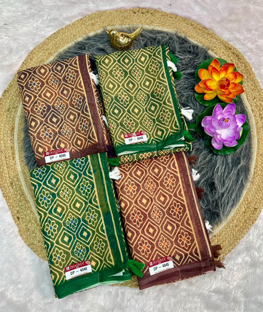 DP-4048 LINEN SAREE WITH LOVELY DIGITAL PRINT WITH BEAUTIFUL DESIGN AND TASSELS