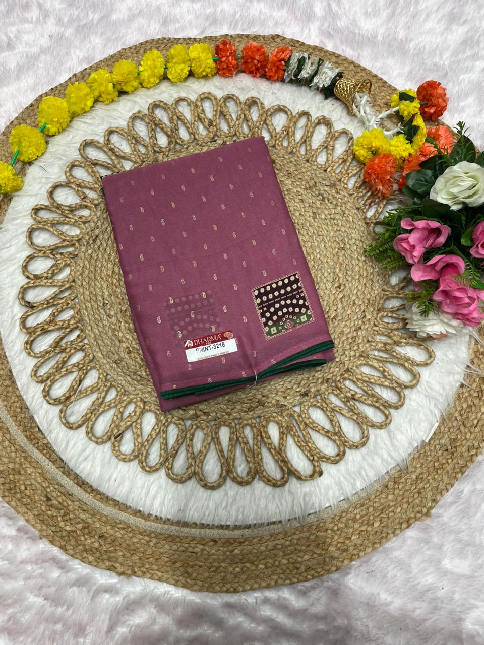 PRINT-3218 STAR GEORGETTE FABRIC SAREE WITH BANDANI DESIGN WITH RICH PALLU WITH FOIL WORK WITH BANDANI BLOUSE