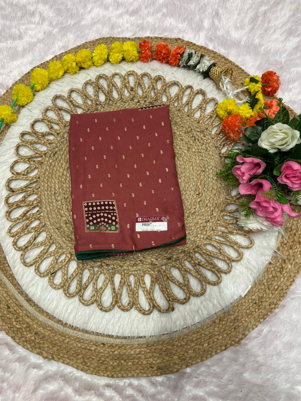 PRINT-3218 STAR GEORGETTE FABRIC SAREE WITH BANDANI DESIGN WITH RICH PALLU WITH FOIL WORK WITH BANDANI BLOUSE