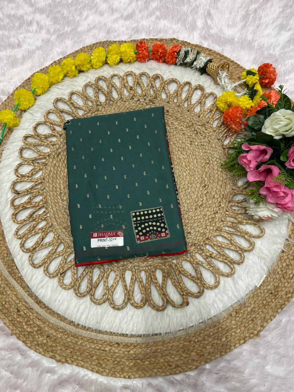 PRINT-3218 STAR GEORGETTE FABRIC SAREE WITH BANDANI DESIGN WITH RICH PALLU WITH FOIL WORK WITH BANDANI BLOUSE
