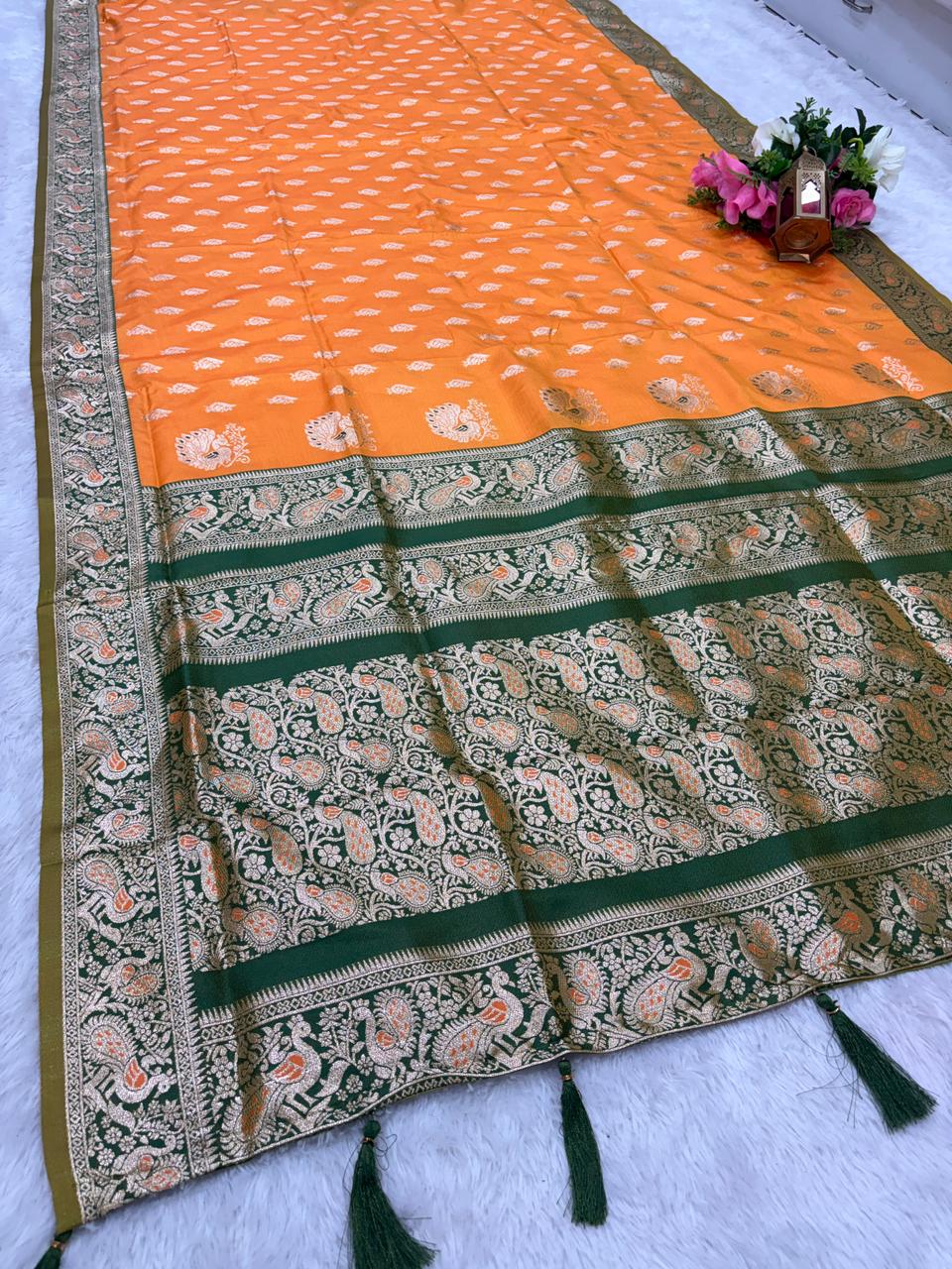 AJ-PRANAY SOFT SILK FABRIC SAREE WITH RICH PALLU DESIGN WITH BEAUTIFUL PEACOCK DESIGN WITH MEENAKRI WORK WITH CONTRAST BLOUSE