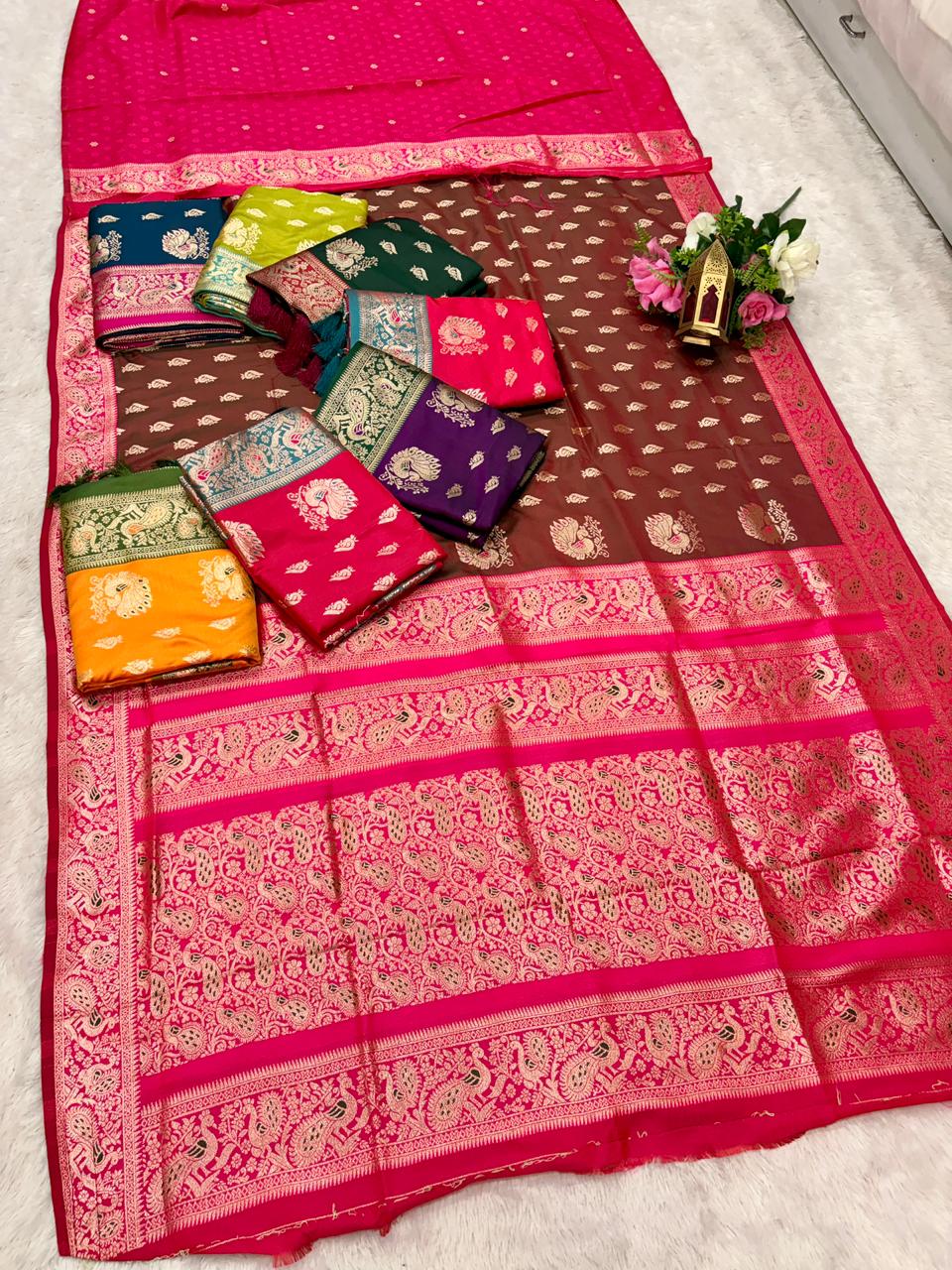 AJ-PRANAY SOFT SILK FABRIC SAREE WITH RICH PALLU DESIGN WITH BEAUTIFUL PEACOCK DESIGN WITH MEENAKRI WORK WITH CONTRAST BLOUSE