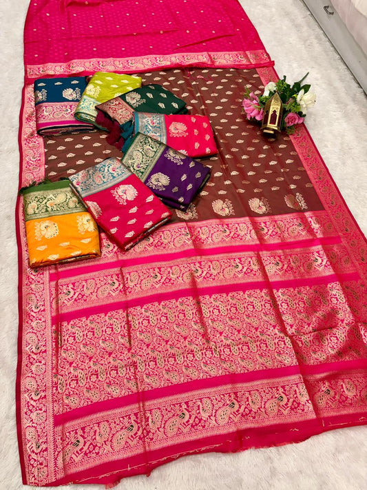 AJ-PRANAY SOFT SILK FABRIC SAREE WITH RICH PALLU DESIGN WITH BEAUTIFUL PEACOCK DESIGN WITH MEENAKRI WORK WITH CONTRAST BLOUSE
