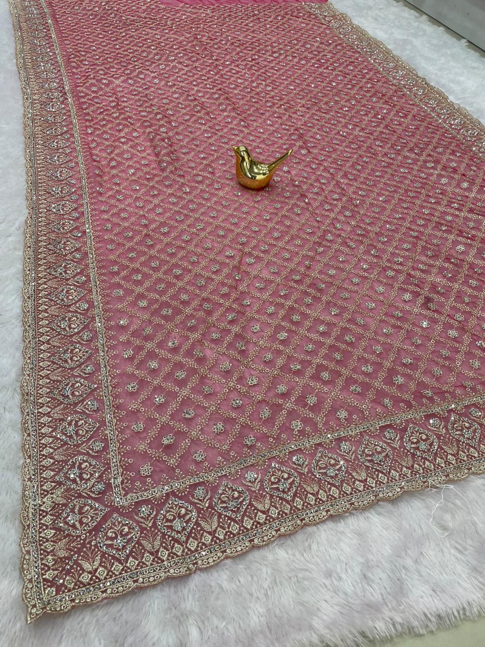 BS-ANVI DARK PREMIUM NET SAREE WITH HEAVY EMBROIDERY WORK WITH BEAUTIFUL JARKAN WORK VIRAL DESIGN WITH BEAUTIFUL MATCHING WITH WOR BLOUSE