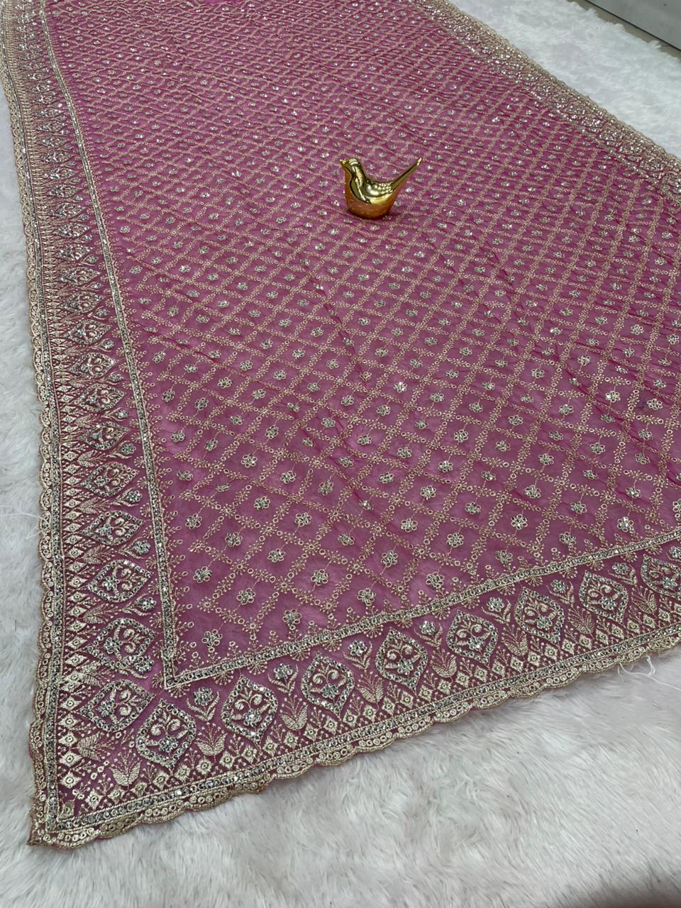 BS-ANVI DARK PREMIUM NET SAREE WITH HEAVY EMBROIDERY WORK WITH BEAUTIFUL JARKAN WORK VIRAL DESIGN WITH BEAUTIFUL MATCHING WITH WOR BLOUSE