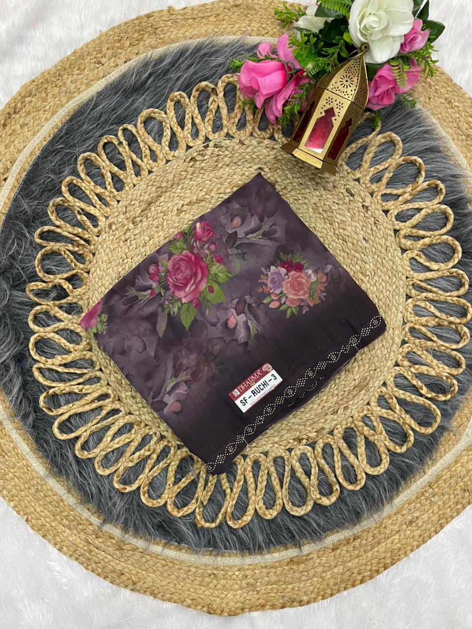 SF-RUCHI-3 PURE WEIGHTLESS SAREE WITH PESTAL MATCHING WITH DMC SIROSKI BORDER WITH BEAUTIFUL BLOUSE