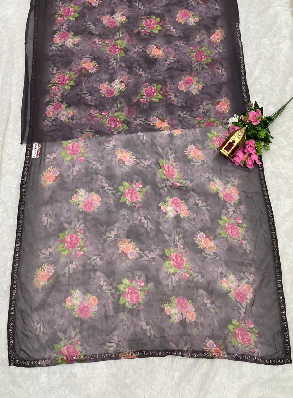 SF-RUCHI-3 PURE WEIGHTLESS SAREE WITH PESTAL MATCHING WITH DMC SIROSKI BORDER WITH BEAUTIFUL BLOUSE