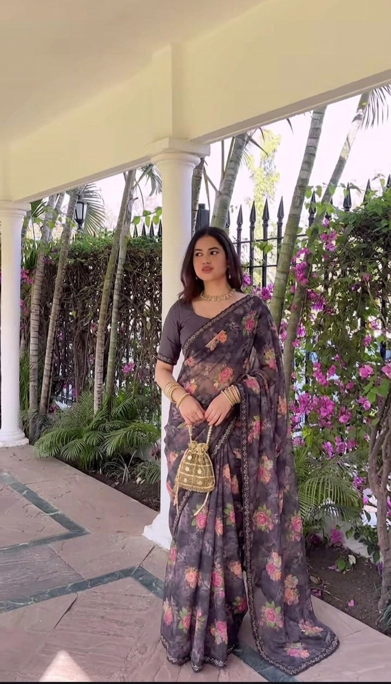SF-RUCHI-3 PURE WEIGHTLESS SAREE WITH PESTAL MATCHING WITH DMC SIROSKI BORDER WITH BEAUTIFUL BLOUSE