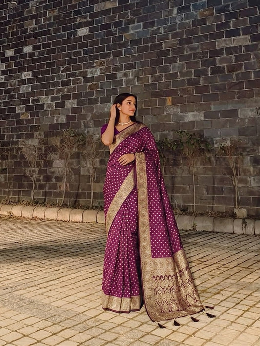 BS-RAMPUR SATIN SILK SAREE WITH BEAUTIFUL JARKAN WORK WITH CHAAP DYING WITH LOVELY AND BEAUTIFUL CONTRAST BLOUSE