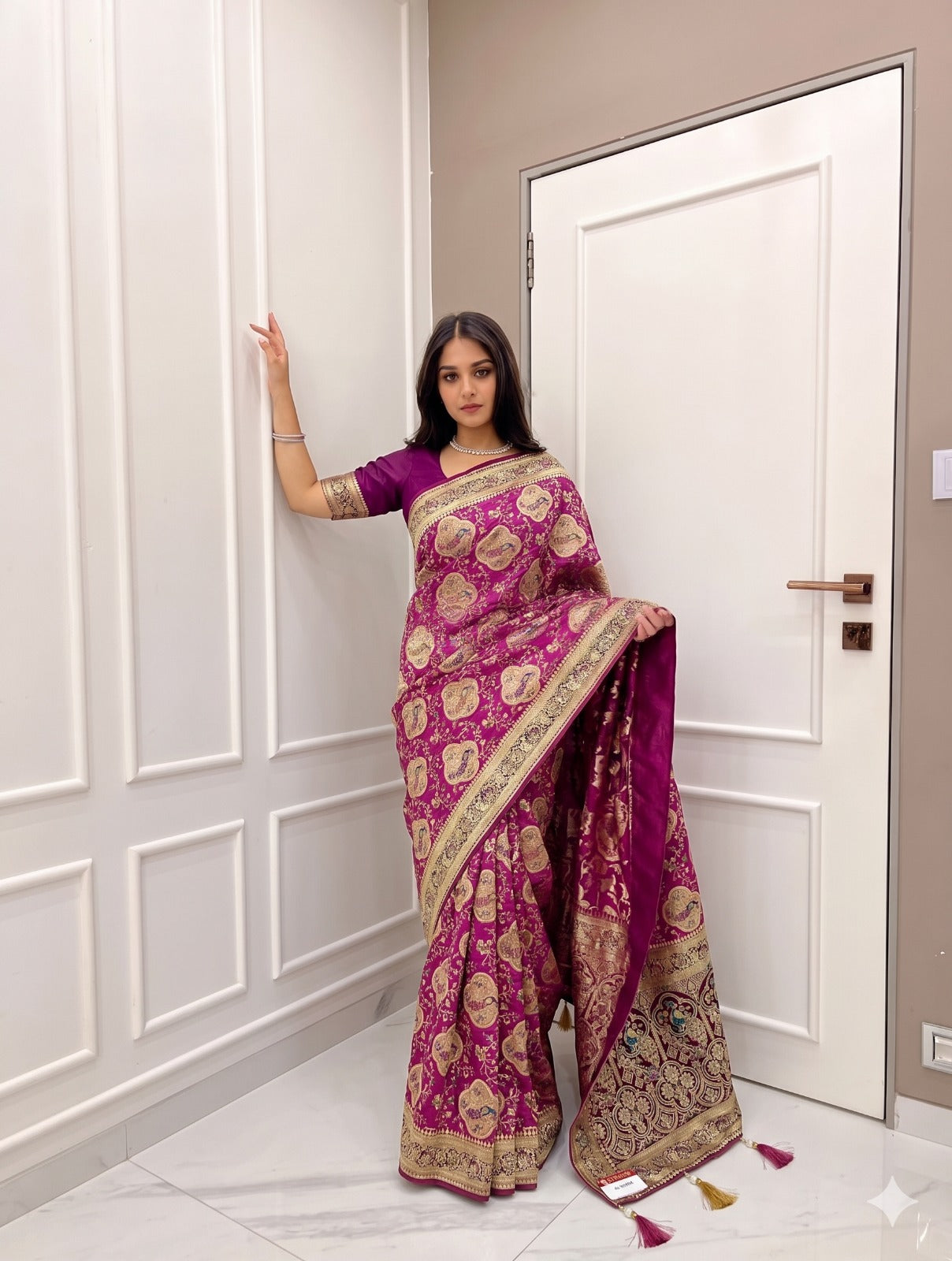 AJ-SHITAL SATIN SILK SAREE WITH CHAAP DYING WITH BEAUTIFUL JARKAN WORK WITH BEAUTIFUL PEACOCK DESIGN