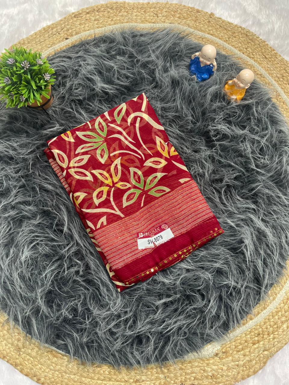 SV-8079 GEORGETTE FABRIC SAREE WITH VISCOS PATTA WITH FLORAL DESIGN WTH SEQUENCE LACE WITH BLOUSE