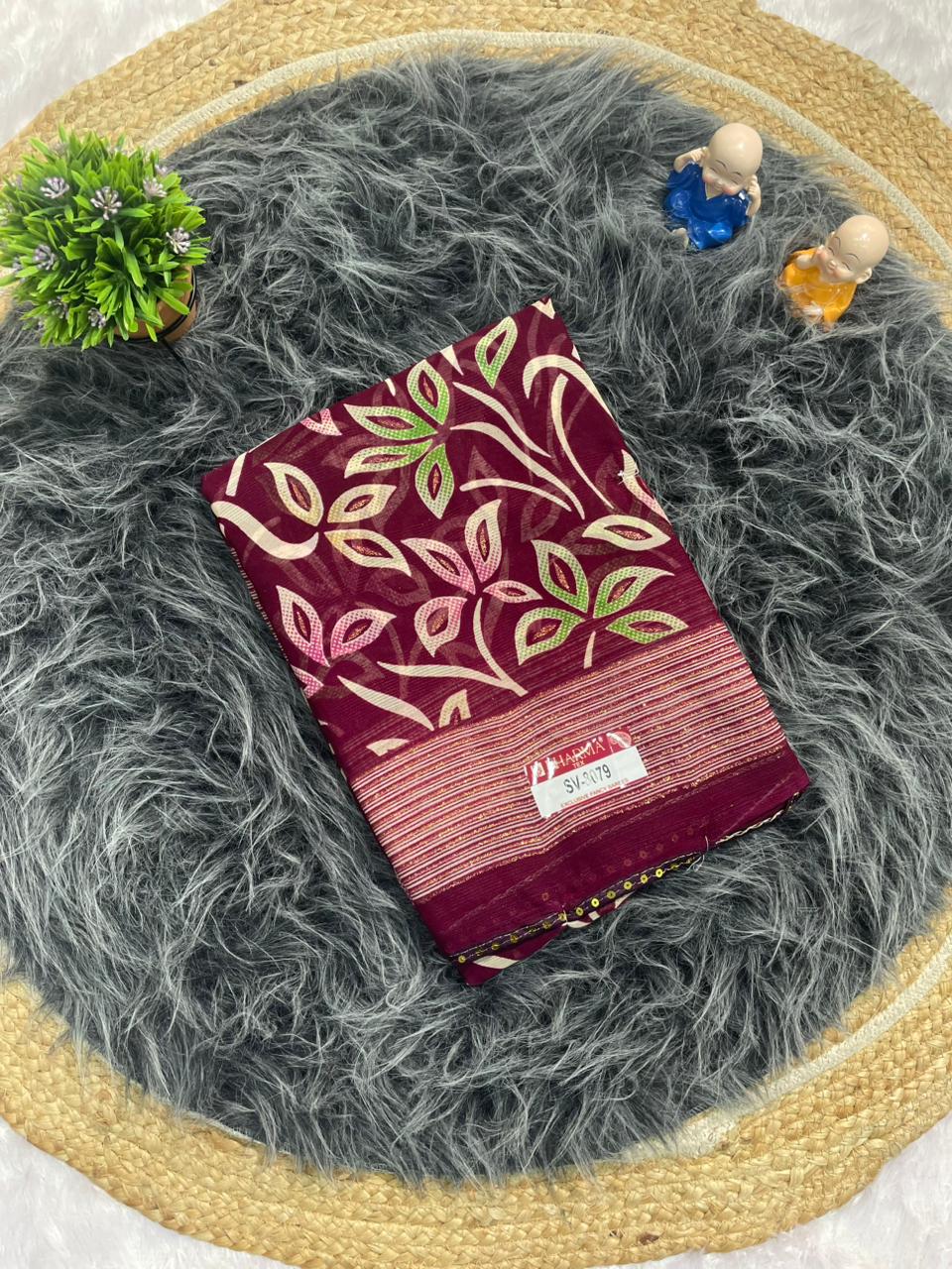 SV-8079 GEORGETTE FABRIC SAREE WITH VISCOS PATTA WITH FLORAL DESIGN WTH SEQUENCE LACE WITH BLOUSE