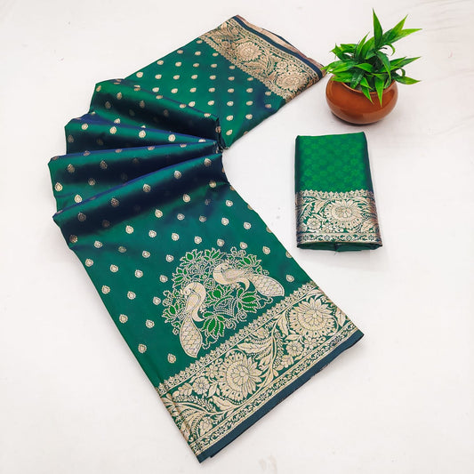SA-7073  50/600 SOFT SILK SAREE WITH RICH PALLU AND BEAUTIFUL DAMAN PEACOCK DESIGN WITH TONE TO TONE MEENA WORK