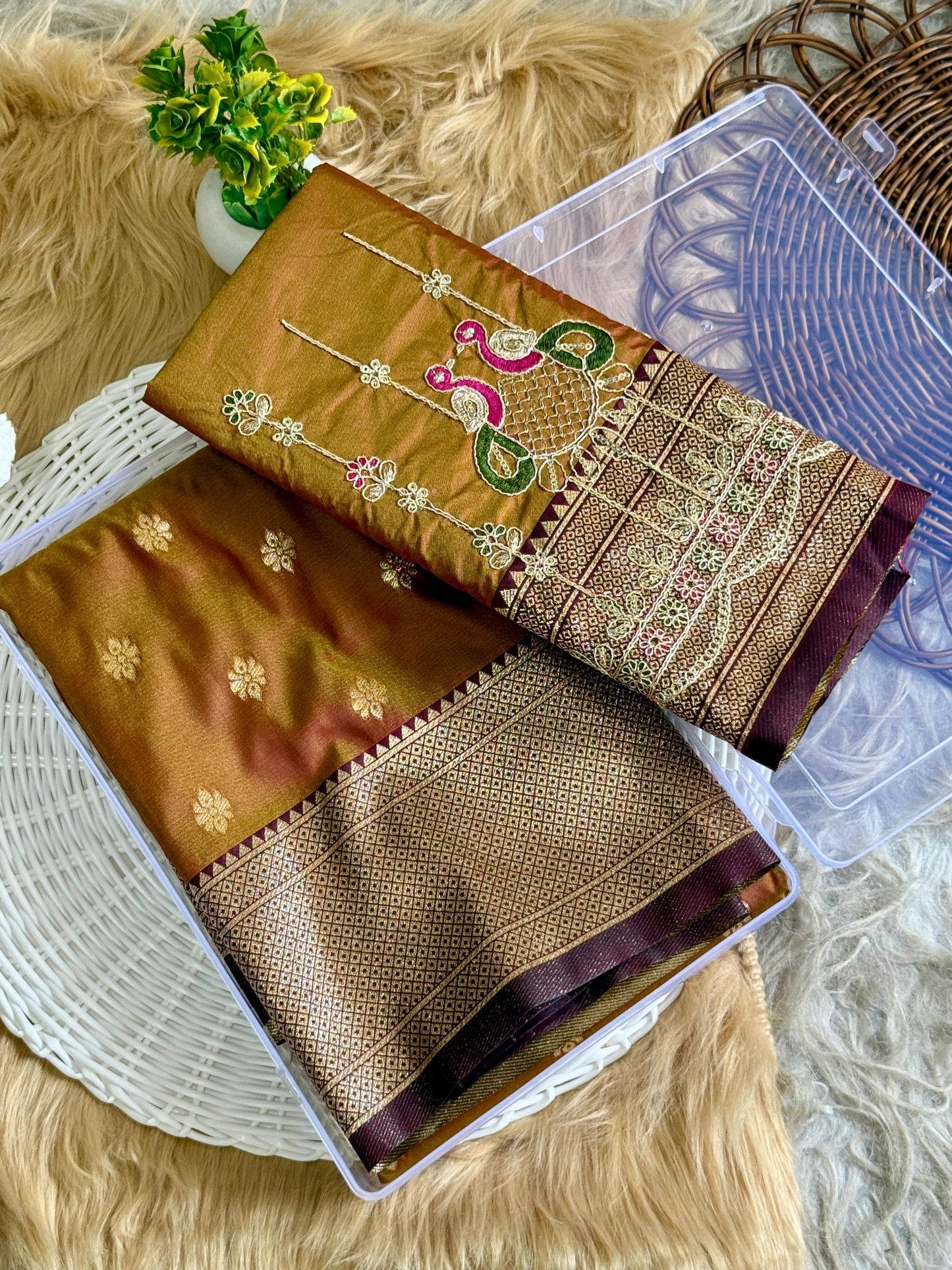 SA-7085 (WITH BOX) SOFT SILK SAREE WITH BEAUTIFUL PAITHANI BORDER WITH MEENA PALLU AND WITH EMBROIDERY WORK BLOUSE