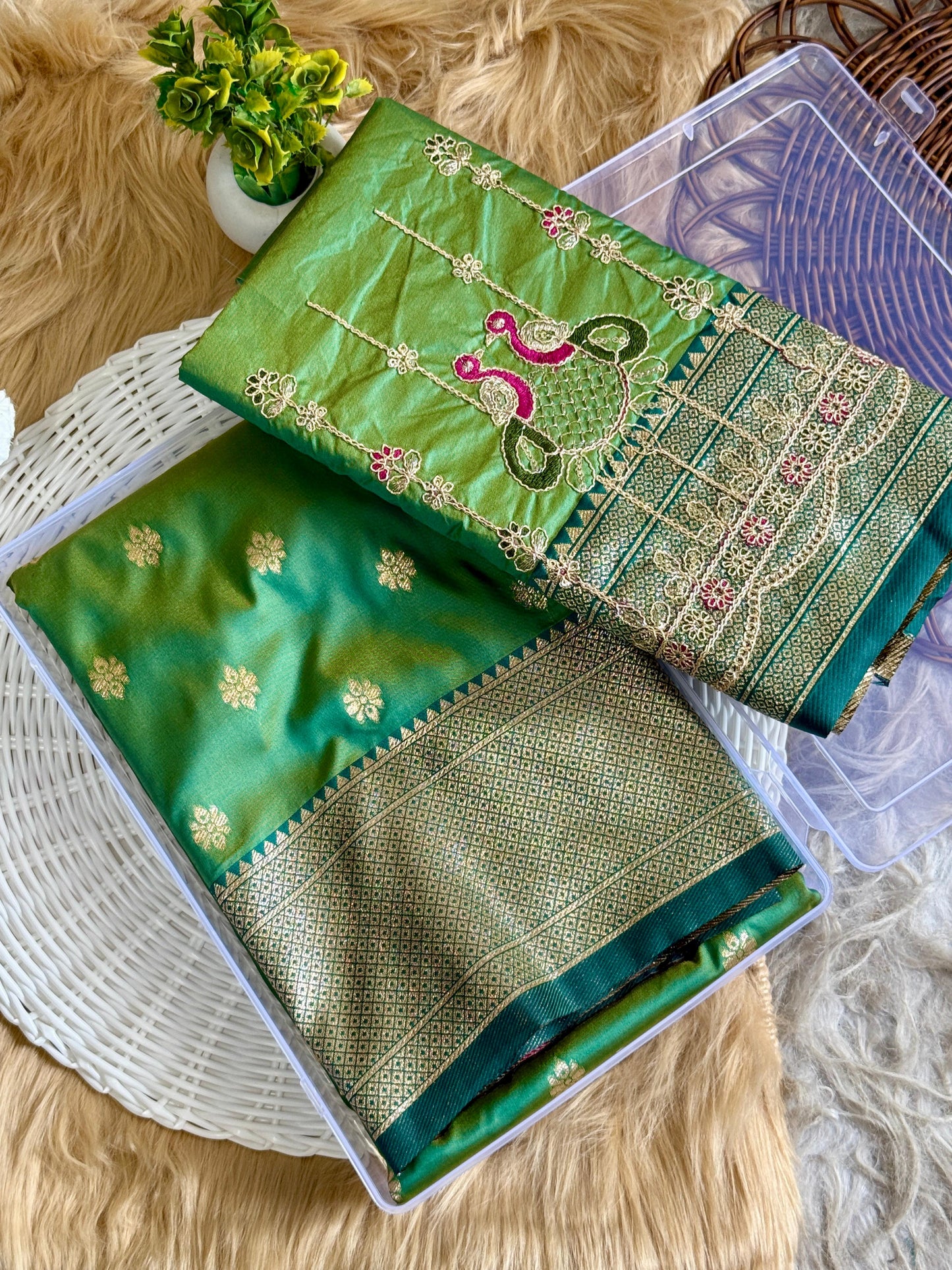 SA-7085 (WITH BOX) SOFT SILK SAREE WITH BEAUTIFUL PAITHANI BORDER WITH MEENA PALLU AND WITH EMBROIDERY WORK BLOUSE