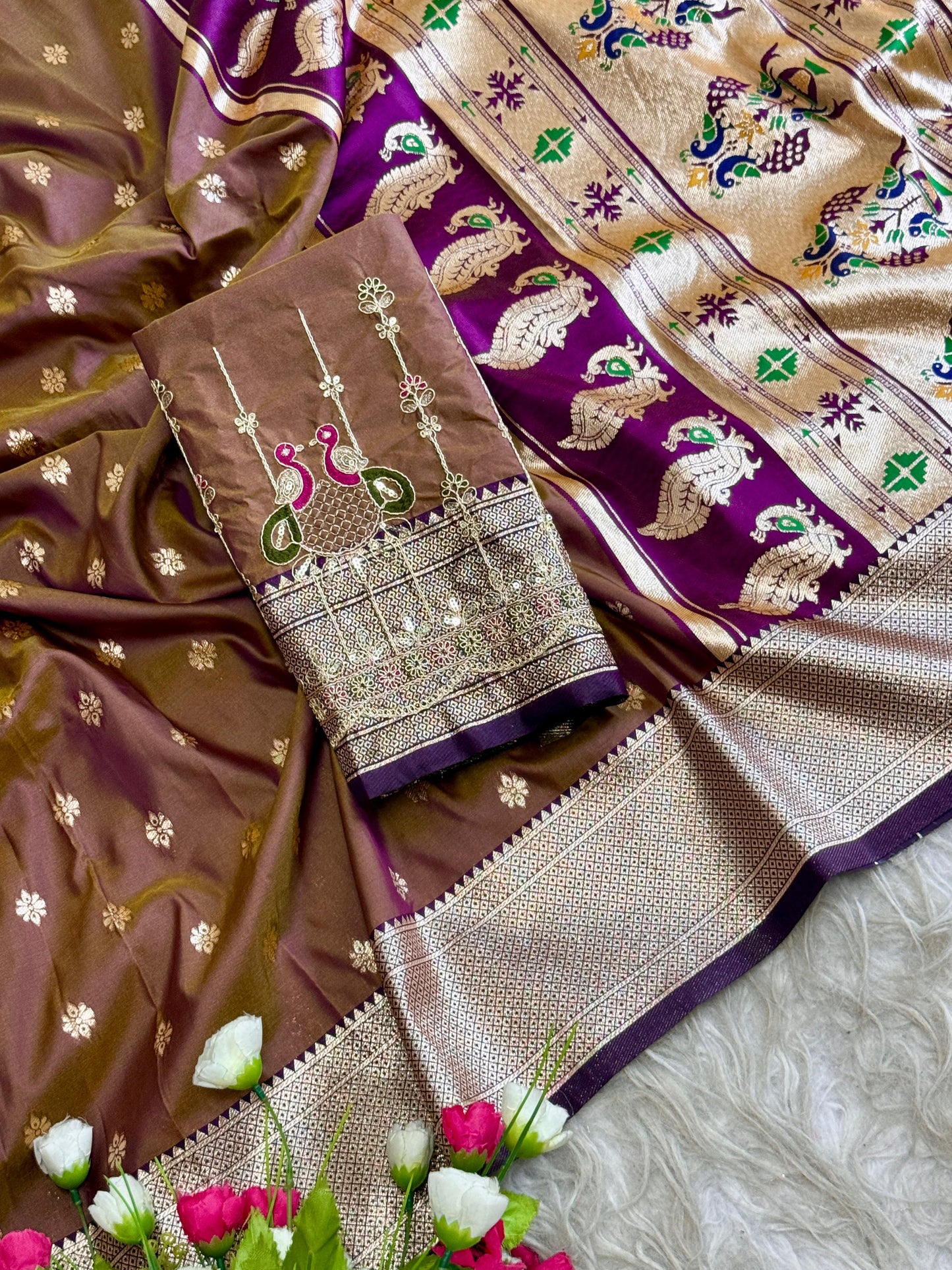 SA-7085 (WITH BOX) SOFT SILK SAREE WITH BEAUTIFUL PAITHANI BORDER WITH MEENA PALLU AND WITH EMBROIDERY WORK BLOUSE