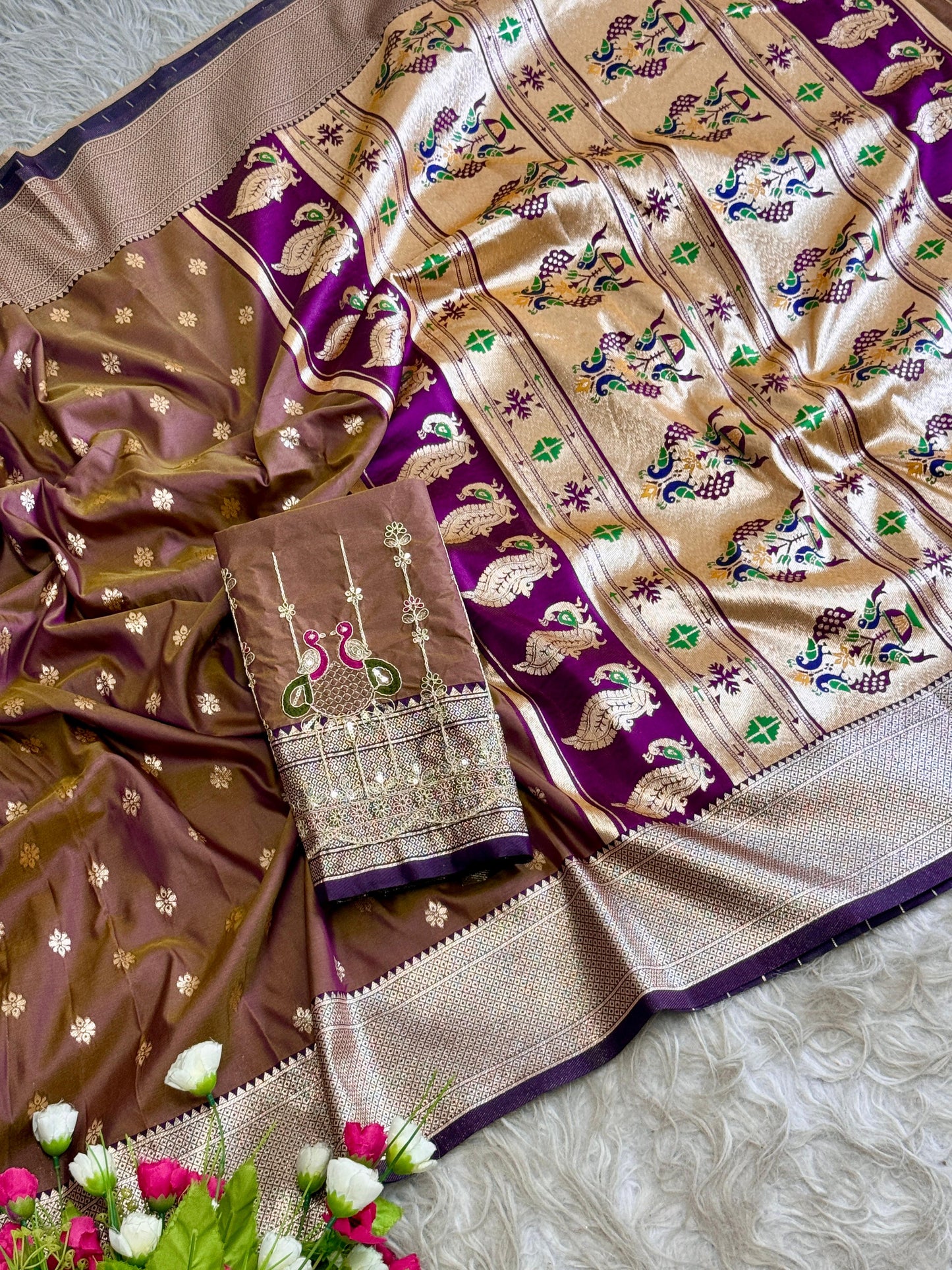 SA-7085 (WITH BOX) SOFT SILK SAREE WITH BEAUTIFUL PAITHANI BORDER WITH MEENA PALLU AND WITH EMBROIDERY WORK BLOUSE