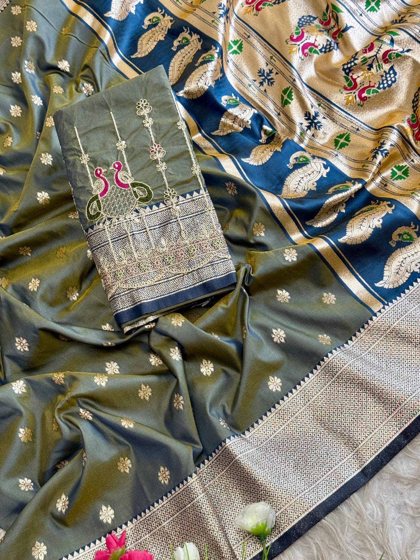 SA-7085 (WITH BOX) SOFT SILK SAREE WITH BEAUTIFUL PAITHANI BORDER WITH MEENA PALLU AND WITH EMBROIDERY WORK BLOUSE