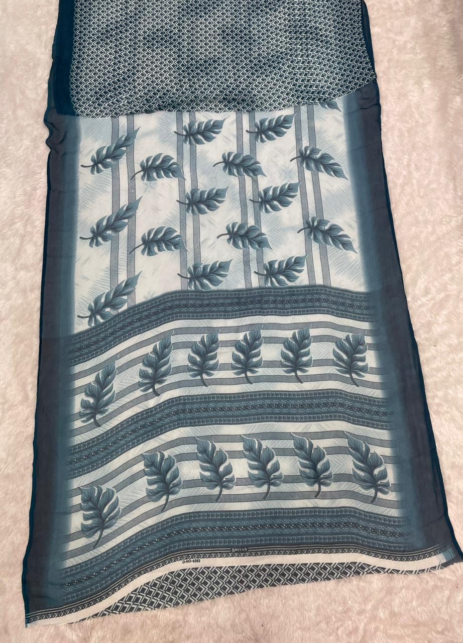 PRINT-3242 CHIFFON FABRIC SAREE WITH BEAUTIFUL FLOWER SAREE WITH SOFT FABRIC WITH BLOUSE