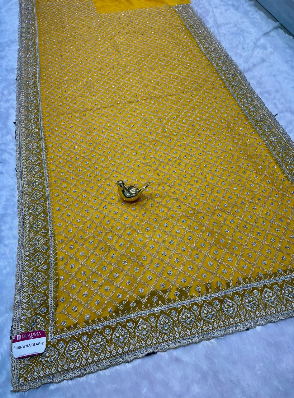 BS-WHATSAPP-2 FENDI BARIC SAREE WITH PREMIUM HEAVY EMBROIDERY WORK WITH HEAVY DIAMOND WORK ALL OVER