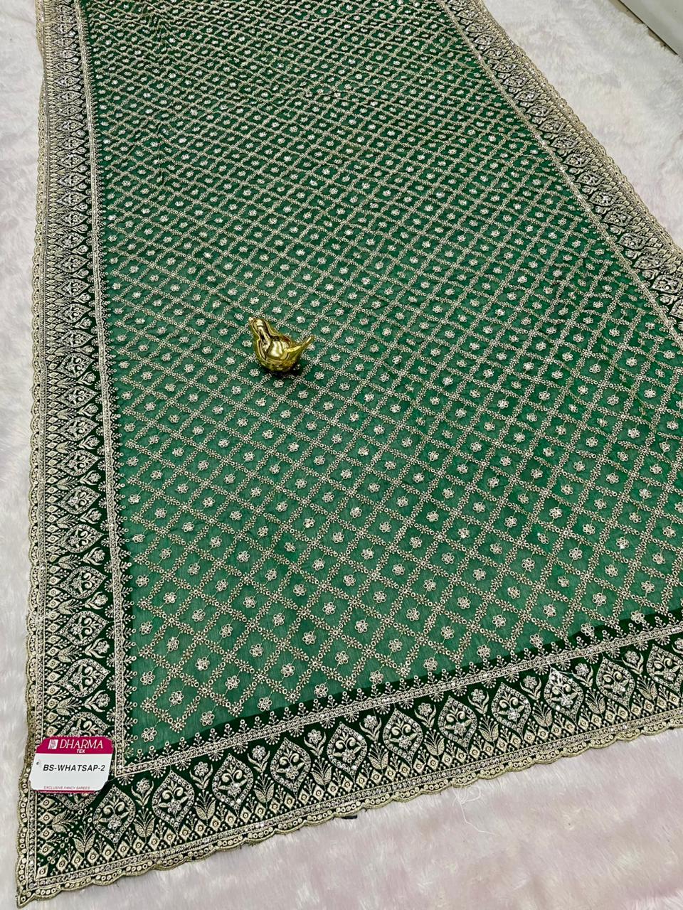 BS-WHATSAPP-2 FENDI BARIC SAREE WITH PREMIUM HEAVY EMBROIDERY WORK WITH HEAVY DIAMOND WORK ALL OVER