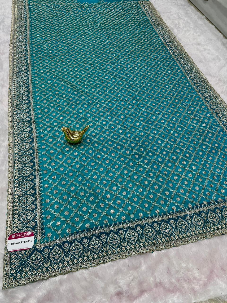 BS-WHATSAPP-2 FENDI BARIC SAREE WITH PREMIUM HEAVY EMBROIDERY WORK WITH HEAVY DIAMOND WORK ALL OVER