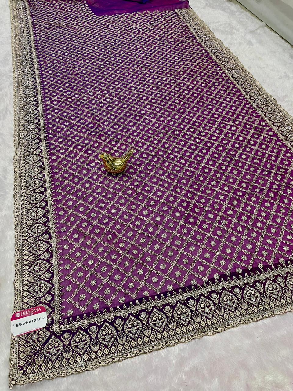 BS-WHATSAPP-2 FENDI BARIC SAREE WITH PREMIUM HEAVY EMBROIDERY WORK WITH HEAVY DIAMOND WORK ALL OVER