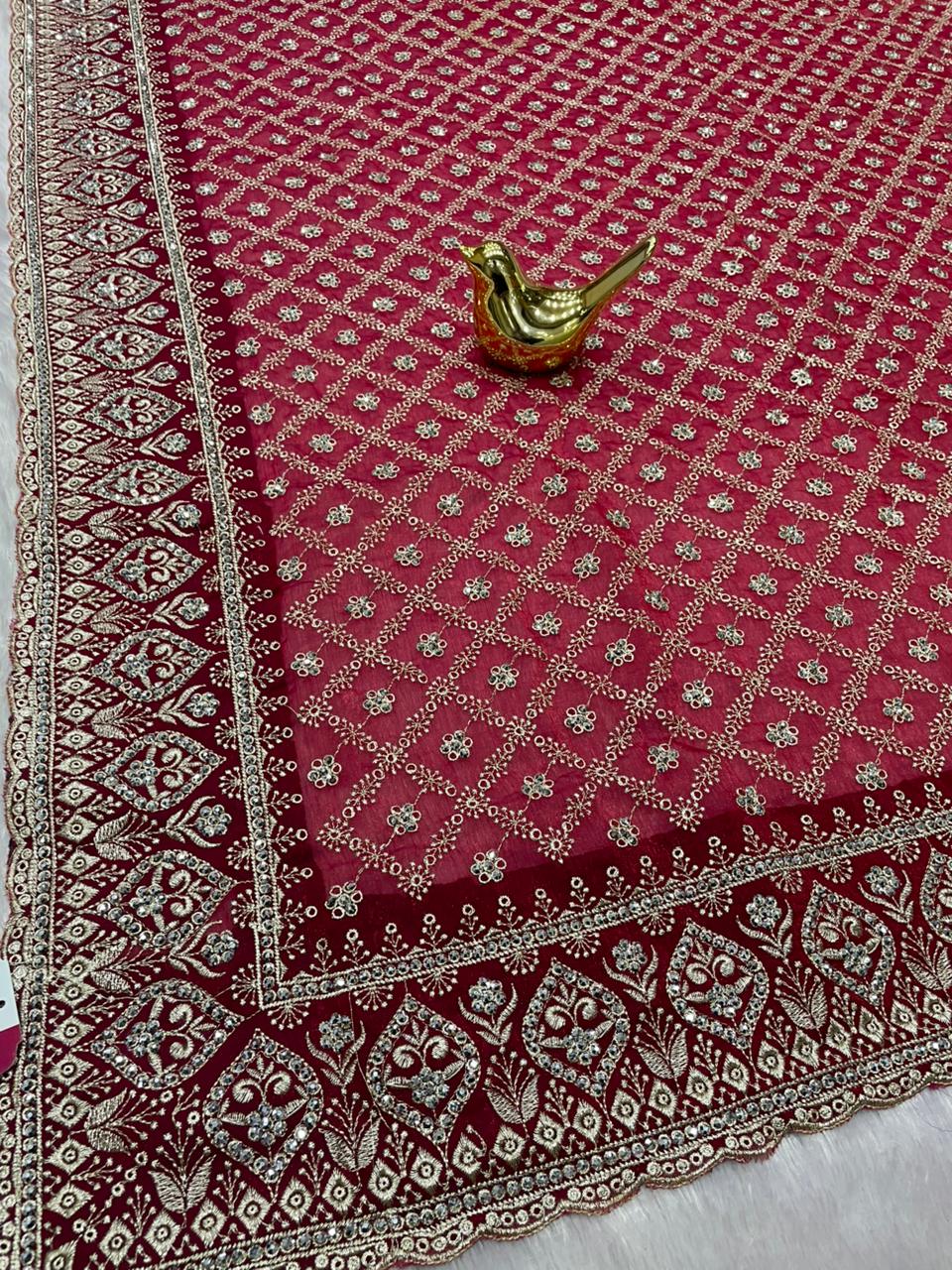 BS-WHATSAPP-2 FENDI BARIC SAREE WITH PREMIUM HEAVY EMBROIDERY WORK WITH HEAVY DIAMOND WORK ALL OVER