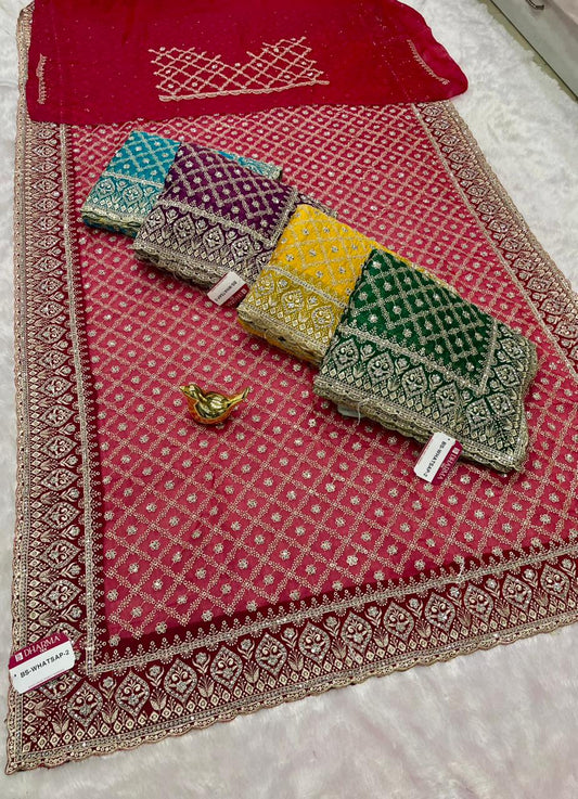 BS-WHATSAPP-2 FENDI BARIC SAREE WITH PREMIUM HEAVY EMBROIDERY WORK WITH HEAVY DIAMOND WORK ALL OVER