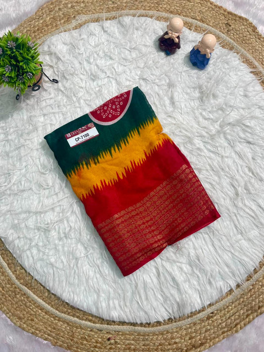 CP-7100 MARSMALLOW FABRIC SAREE WITH BEAUTIFUL BANDANI PRINT WITH MULTI COLOUR IN SAREE WITH BLOUSE
