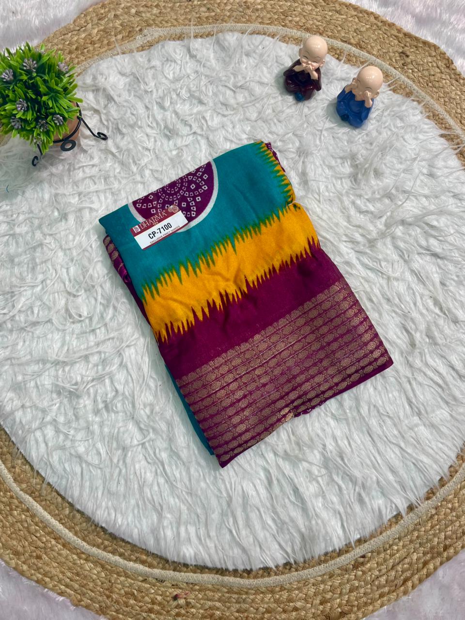 CP-7100 MARSMALLOW FABRIC SAREE WITH BEAUTIFUL BANDANI PRINT WITH MULTI COLOUR IN SAREE WITH BLOUSE