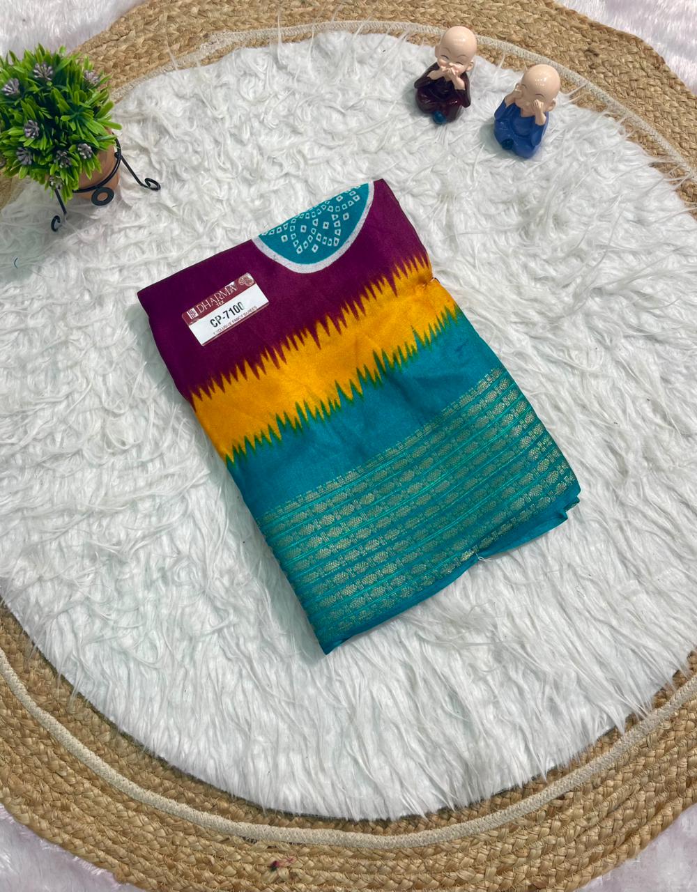 CP-7100 MARSMALLOW FABRIC SAREE WITH BEAUTIFUL BANDANI PRINT WITH MULTI COLOUR IN SAREE WITH BLOUSE