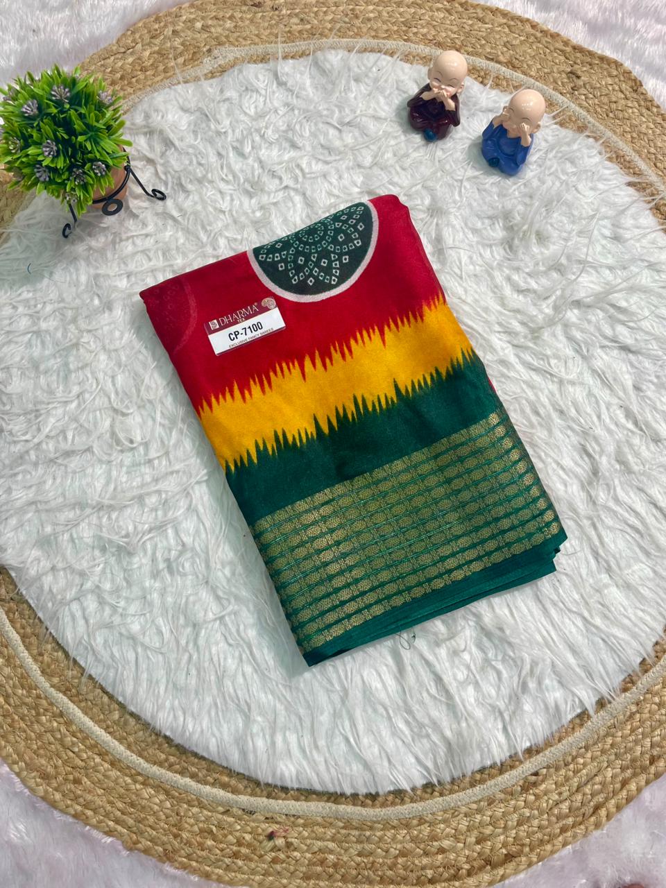 CP-7100 MARSMALLOW FABRIC SAREE WITH BEAUTIFUL BANDANI PRINT WITH MULTI COLOUR IN SAREE WITH BLOUSE