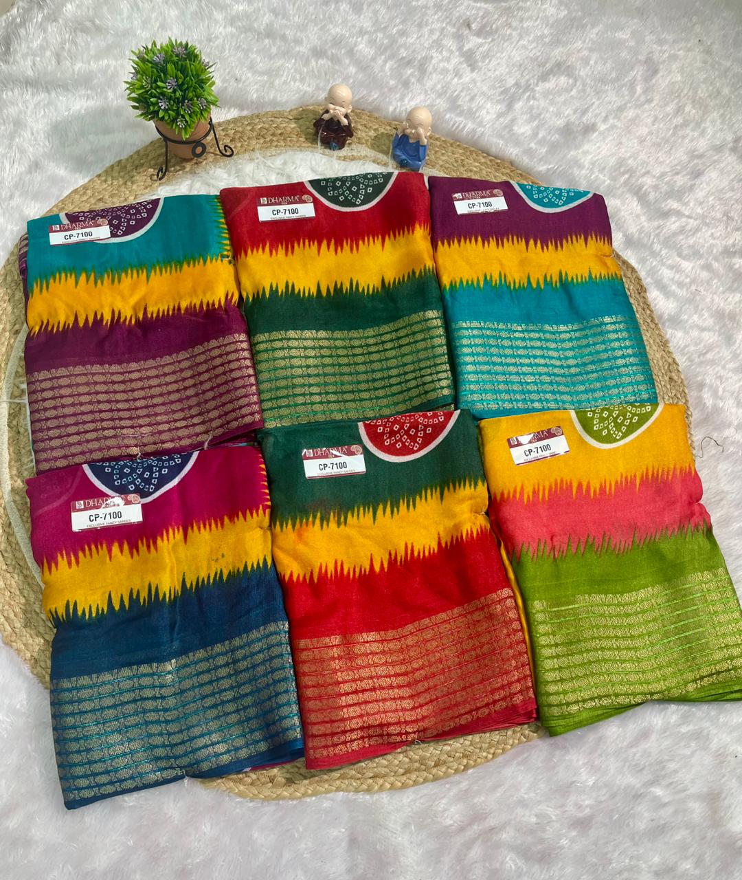 CP-7100 MARSMALLOW FABRIC SAREE WITH BEAUTIFUL BANDANI PRINT WITH MULTI COLOUR IN SAREE WITH BLOUSE