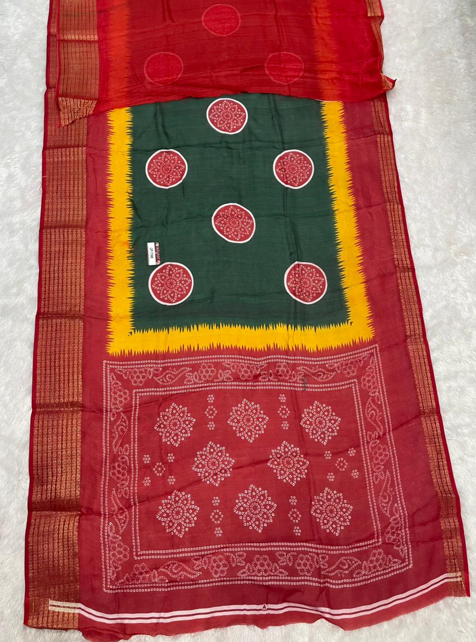 CP-7100 MARSMALLOW FABRIC SAREE WITH BEAUTIFUL BANDANI PRINT WITH MULTI COLOUR IN SAREE WITH BLOUSE