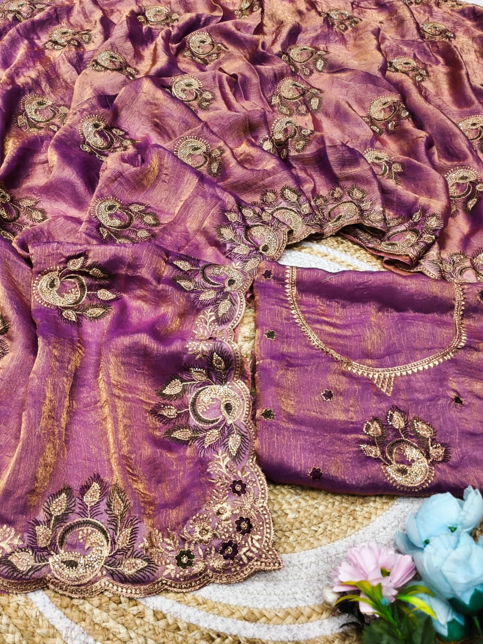 DF-SUMITRA SATIN SILK FABRIC SAREE WITH JARKAN WORK WITH BEAUTIFUL DESIGN WITH HEAVY BLOUSE