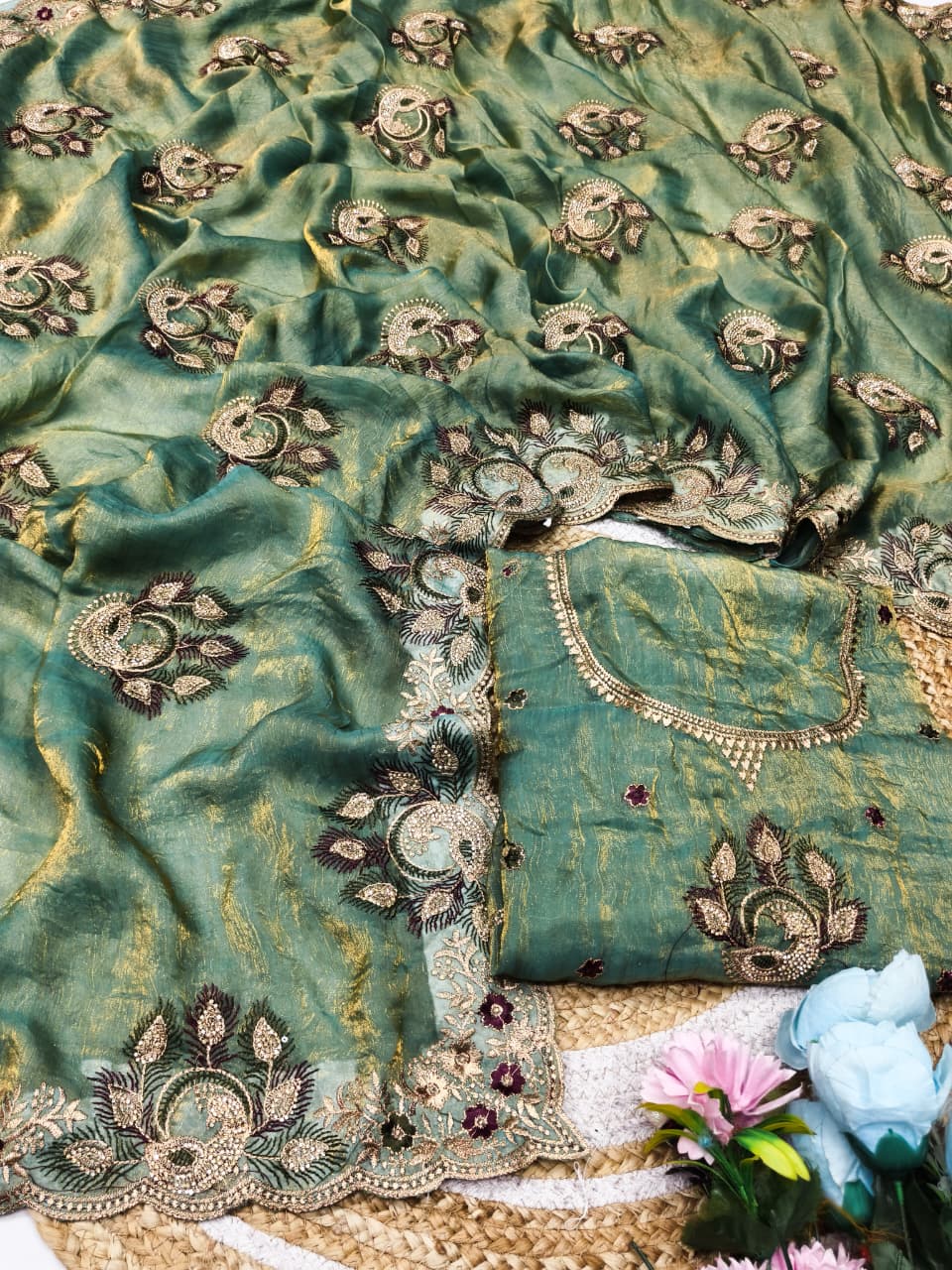 DF-SUMITRA SATIN SILK FABRIC SAREE WITH JARKAN WORK WITH BEAUTIFUL DESIGN WITH HEAVY BLOUSE